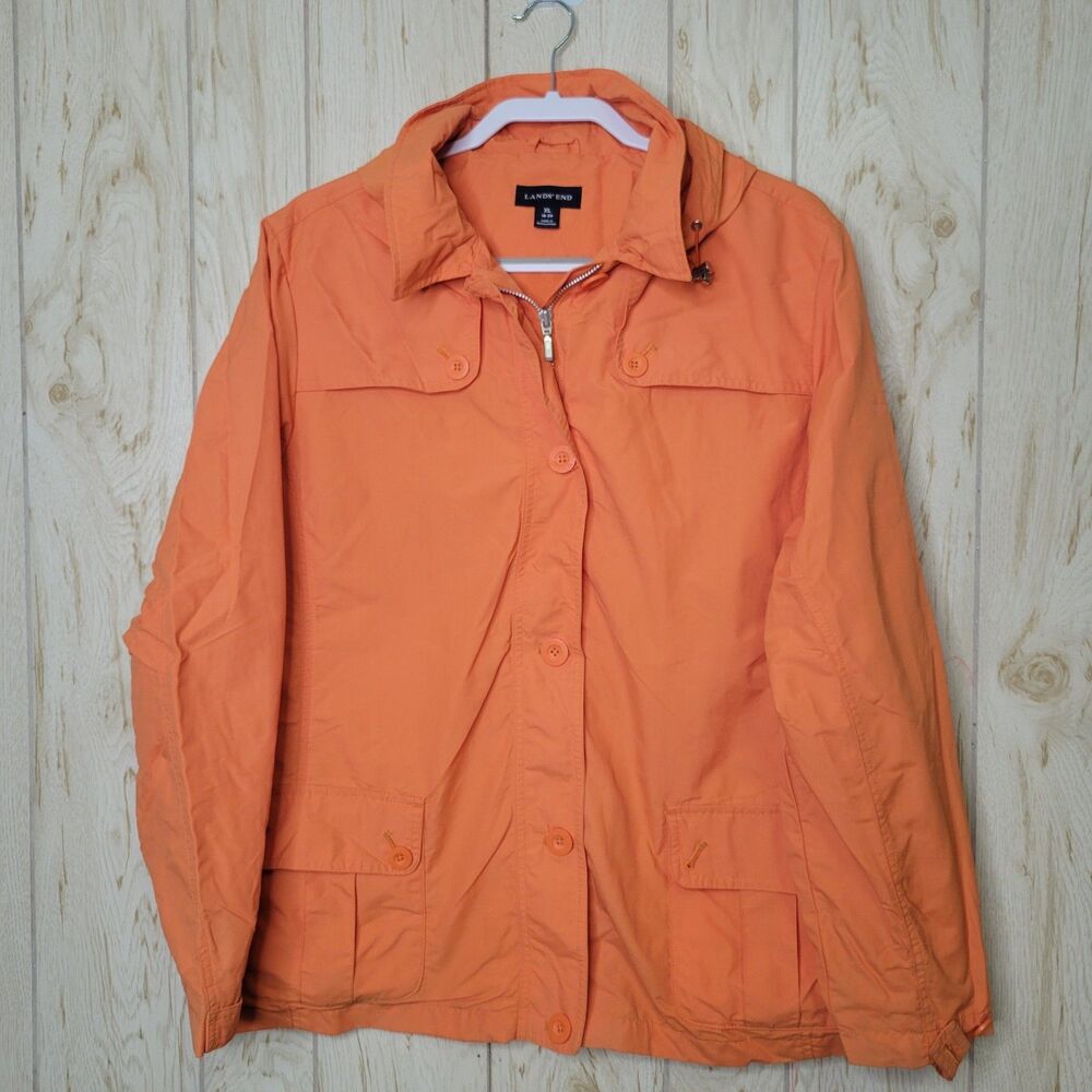 Lands' End Orange Zipper Up Hooded Jacket
